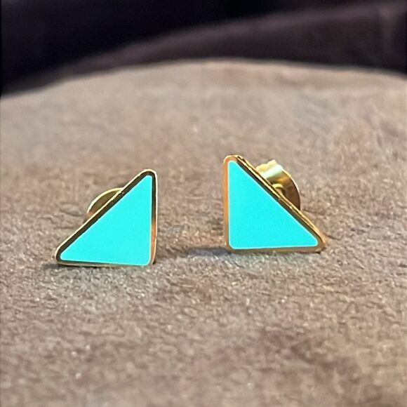 Vintage Teal triangle prada pushback earrings - Picture 2 of 9